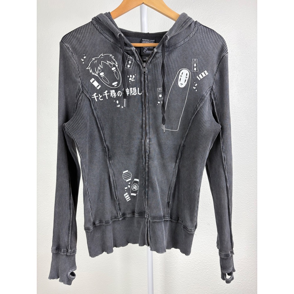 Spirited Away Hoodie Zip Ribbed Thumbhole Anime Y2K Grunge Goth Women M